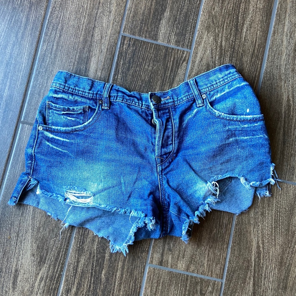 Free People Shark Bite Denim Shorts in Royal Wash